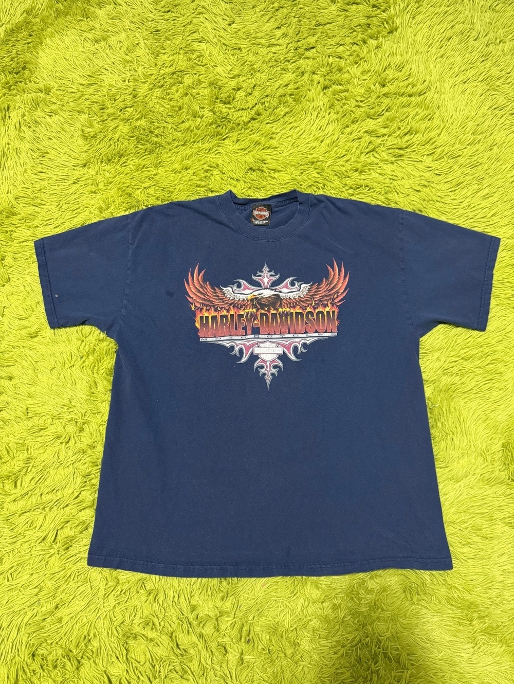 Vintage Y2K Harley Davidson Flame Graphic T-shirt Size XL Navy